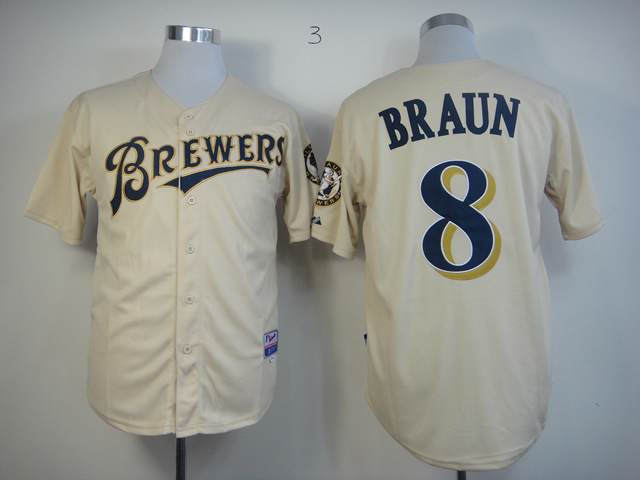 Men Milwaukee Brewers #8 Braun Cream MLB Jerseys->milwaukee brewers->MLB Jersey